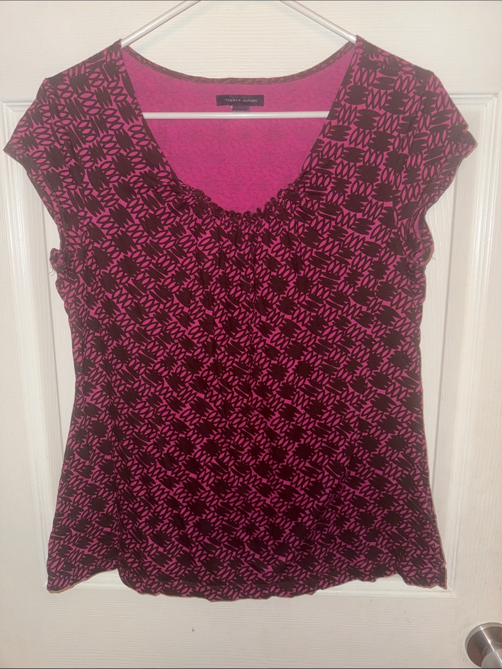 Tommy Hilfiger Pink & Black Cap Sleeve Print Top